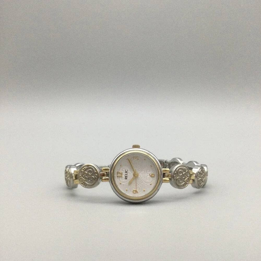 Relic Women Watch 21mm White Dial Two Tone ZR33588 Steel New Battery 7.5